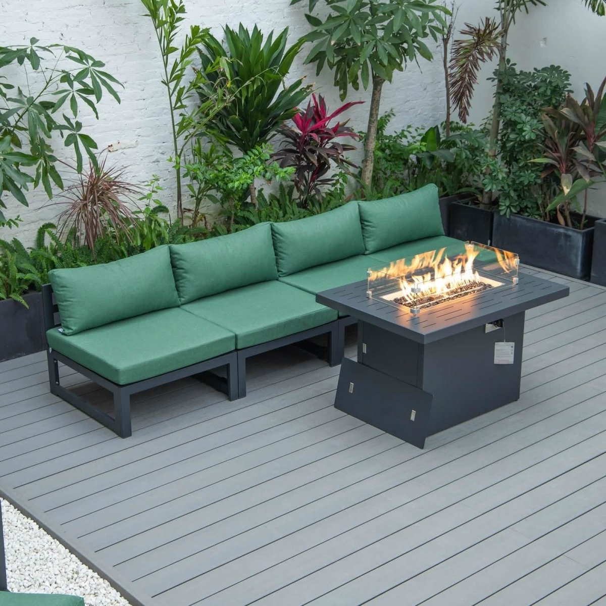 Chelsea 5 - Piece Middle Patio Chairs and Fire Pit Table Set Black Aluminum With Cushions