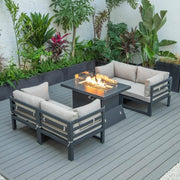 Chelsea 5 - Piece Sectional Loveseat and Fireplace Set Black Aluminum with Cushions