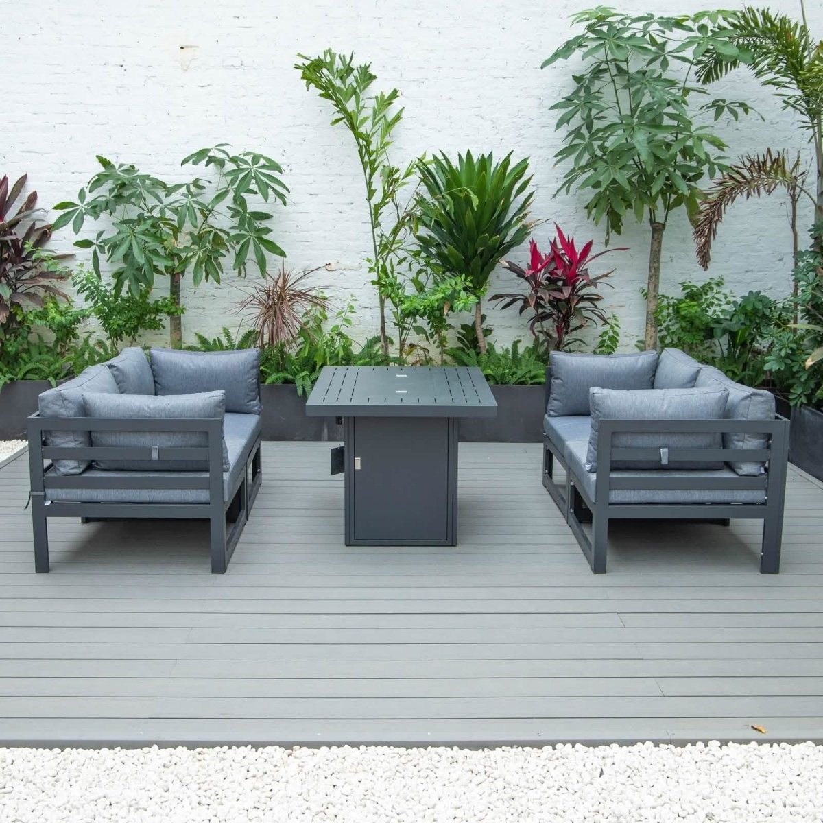 Chelsea 5 - Piece Sectional Loveseat and Fireplace Set Black Aluminum with Cushions