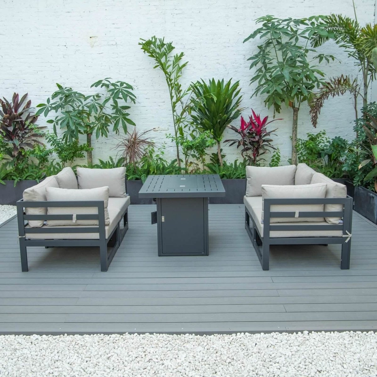 Chelsea 5 - Piece Sectional Loveseat and Fireplace Set Black Aluminum with Cushions