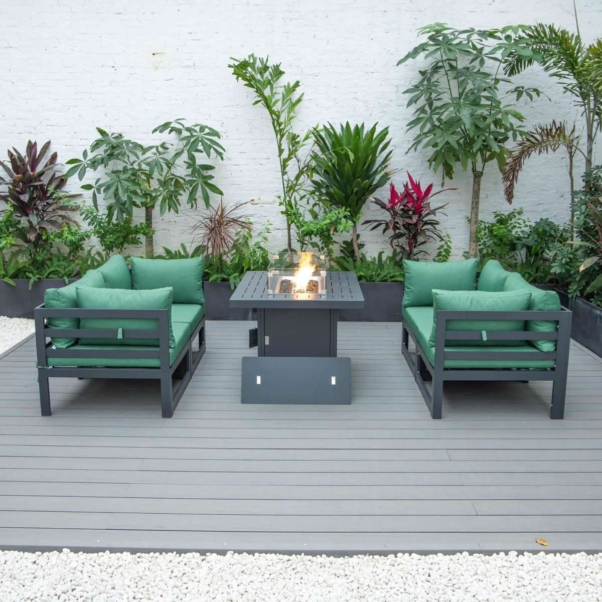 Chelsea 5 - Piece Sectional Loveseat and Fireplace Set Black Aluminum with Cushions