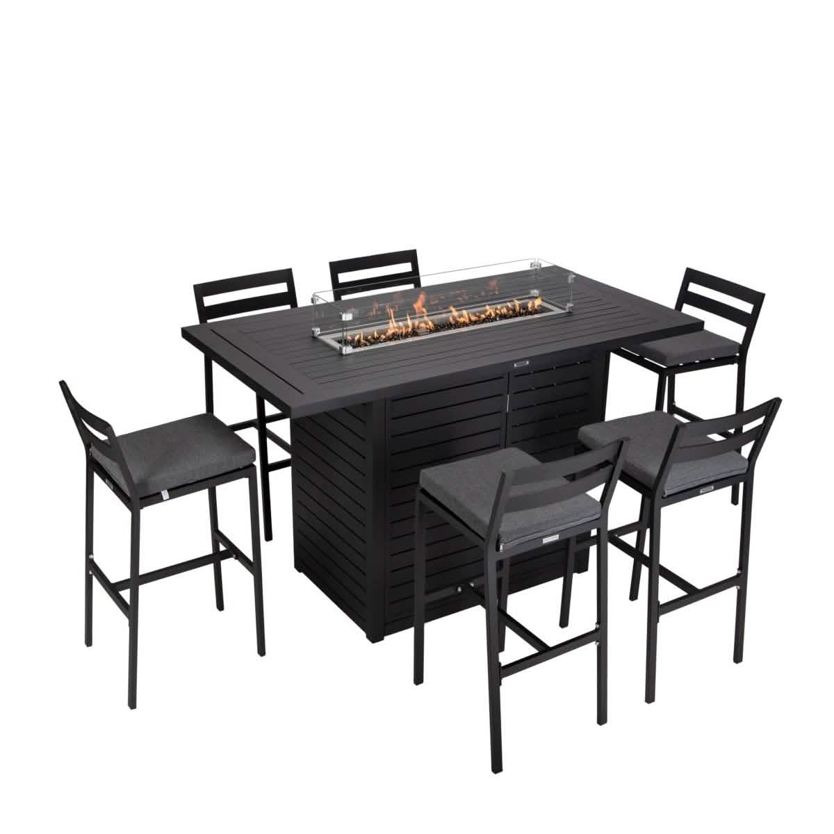 Chelsea 7 - Piece Patio Bar Set: Aluminum Fire Pit Table with Tank Holder & 6 Barstools with Cushions