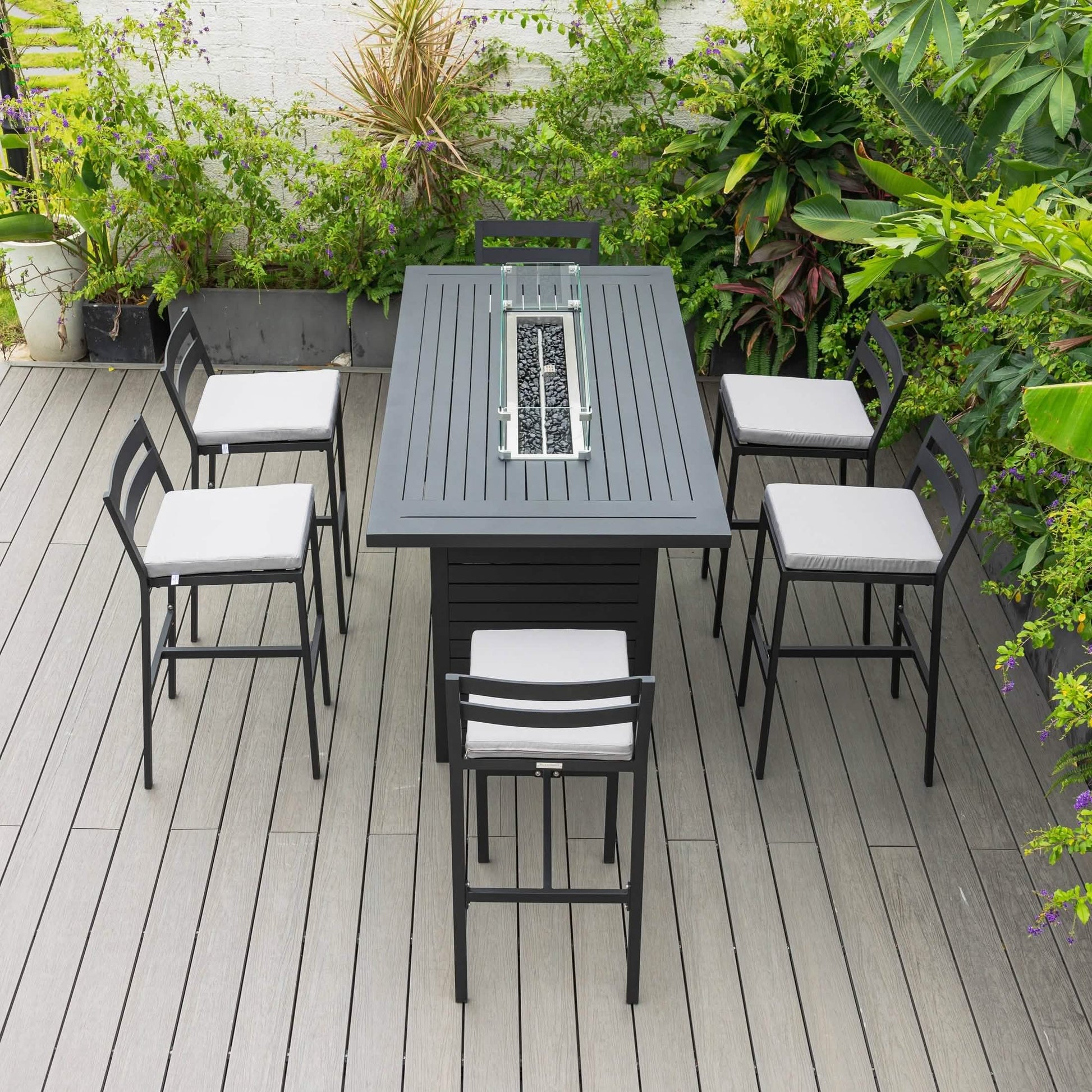 Chelsea 7 - Piece Patio Bar Set: Aluminum Fire Pit Table with Tank Holder & 6 Barstools with Cushions