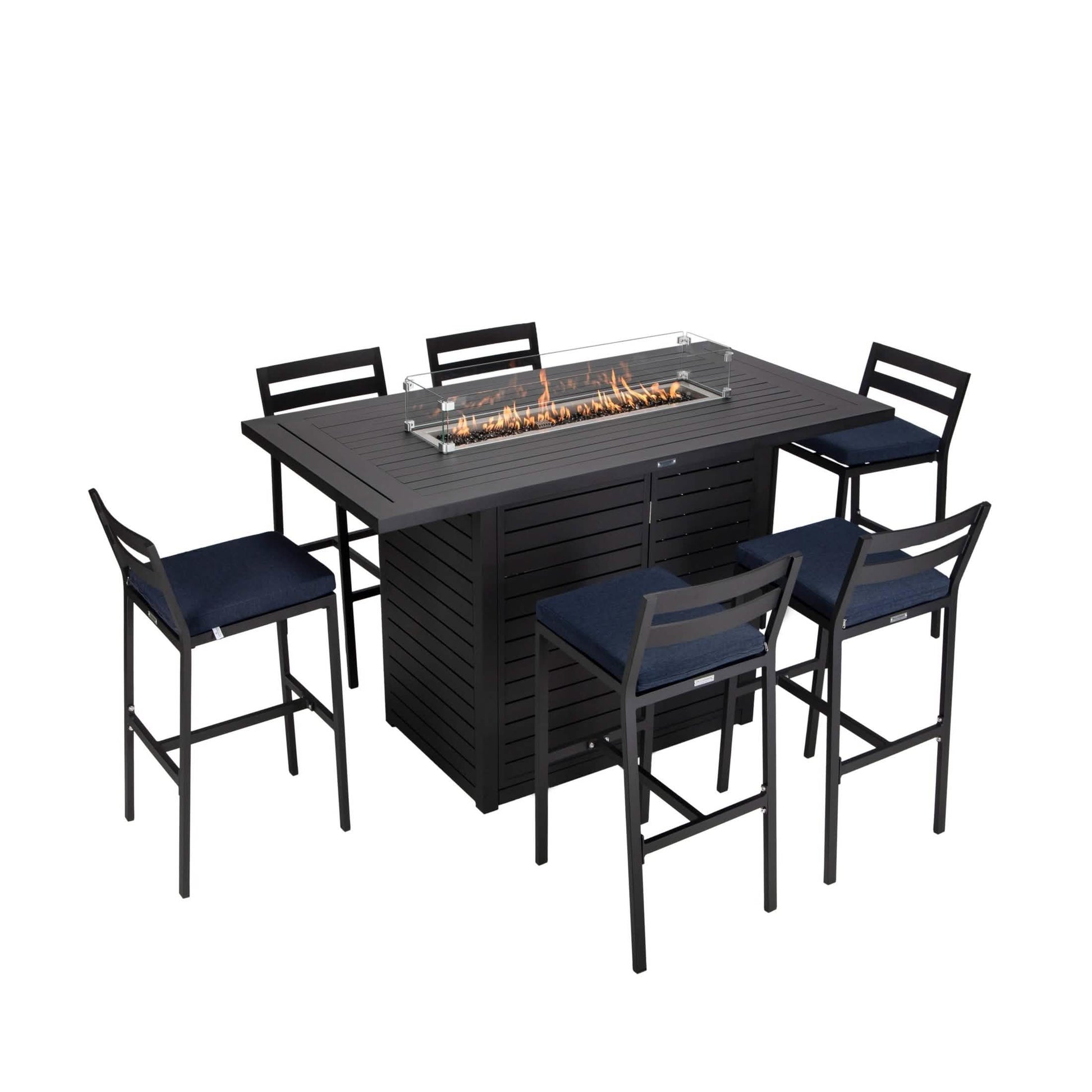 Chelsea 7 - Piece Patio Bar Set: Aluminum Fire Pit Table with Tank Holder & 6 Barstools with Cushions