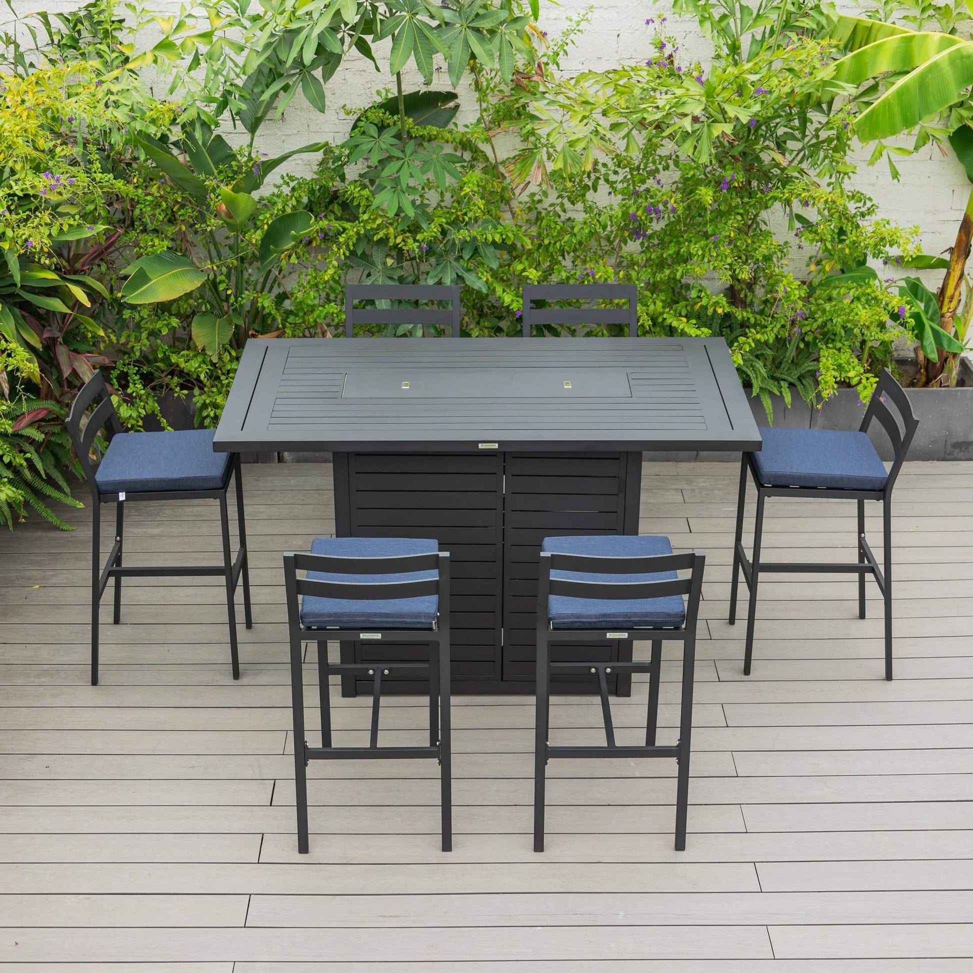 Chelsea 7 - Piece Patio Bar Set: Aluminum Fire Pit Table with Tank Holder & 6 Barstools with Cushions