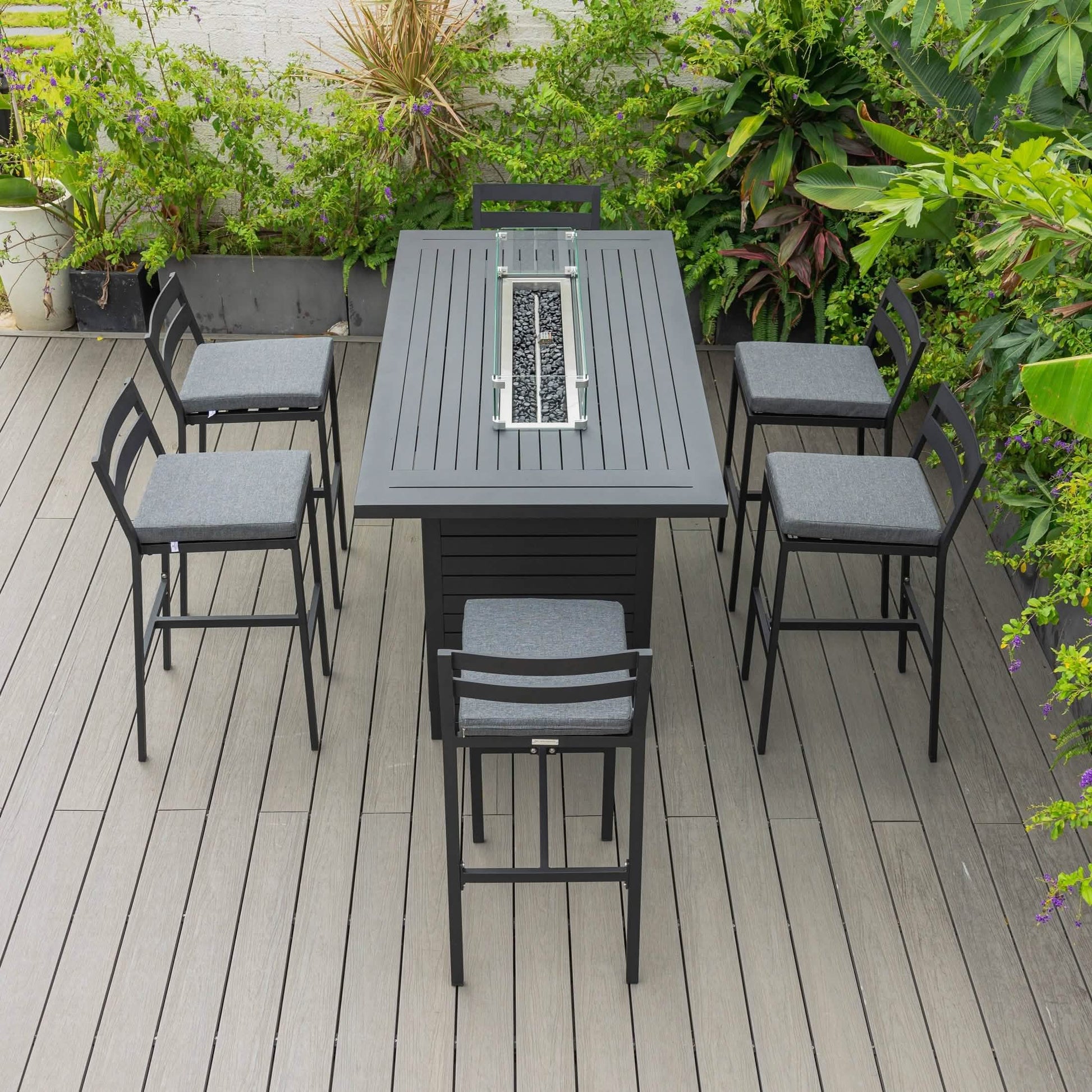 Chelsea 7 - Piece Patio Bar Set: Aluminum Fire Pit Table with Tank Holder & 6 Barstools with Cushions
