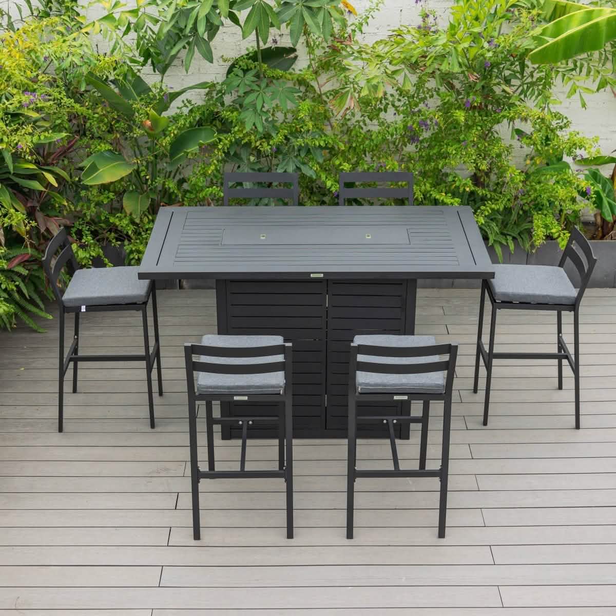 Chelsea 7 - Piece Patio Bar Set: Aluminum Fire Pit Table with Tank Holder & 6 Barstools with Cushions