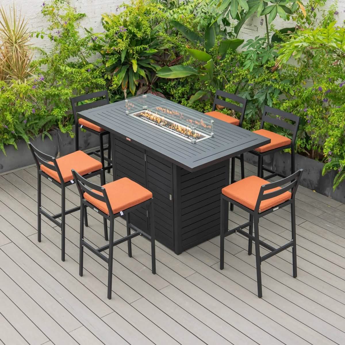 Chelsea 7-Piece Patio Bar Set: Aluminum Fire Pit Table with Tank