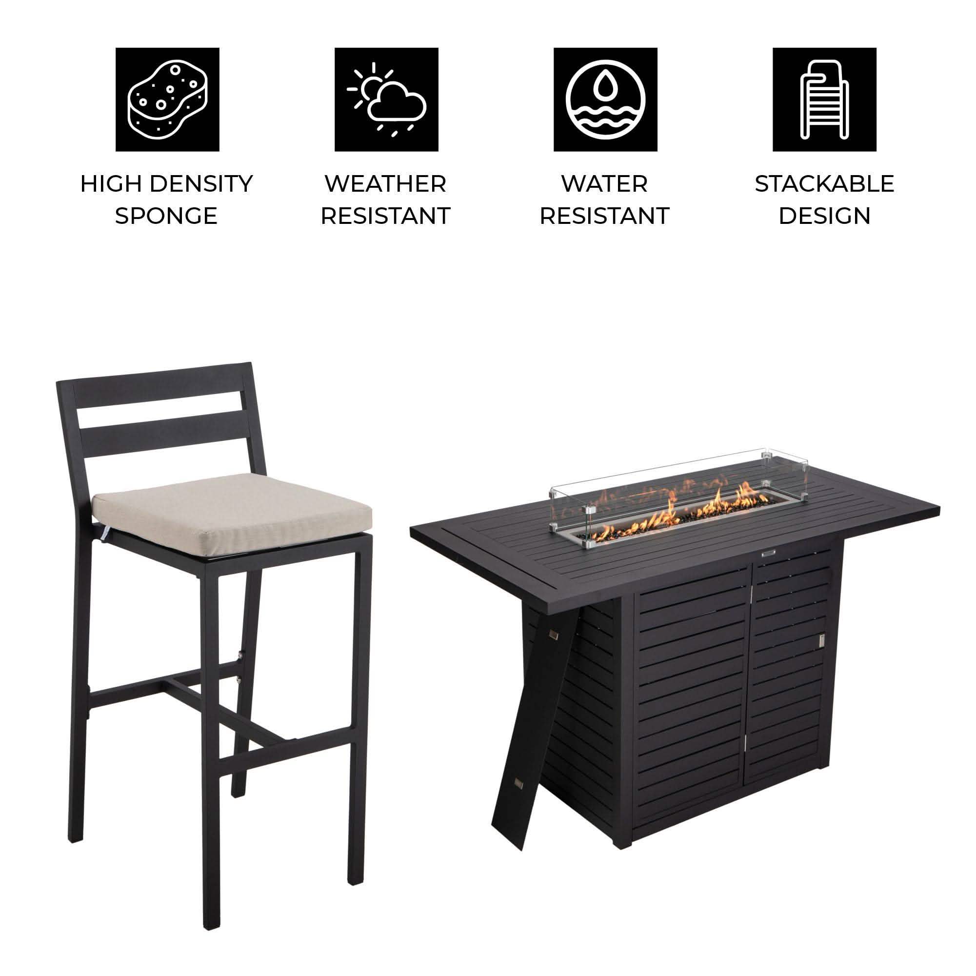 Chelsea 7 - Piece Patio Bar Set: Aluminum Fire Pit Table with Tank Holder & 6 Barstools with Cushions
