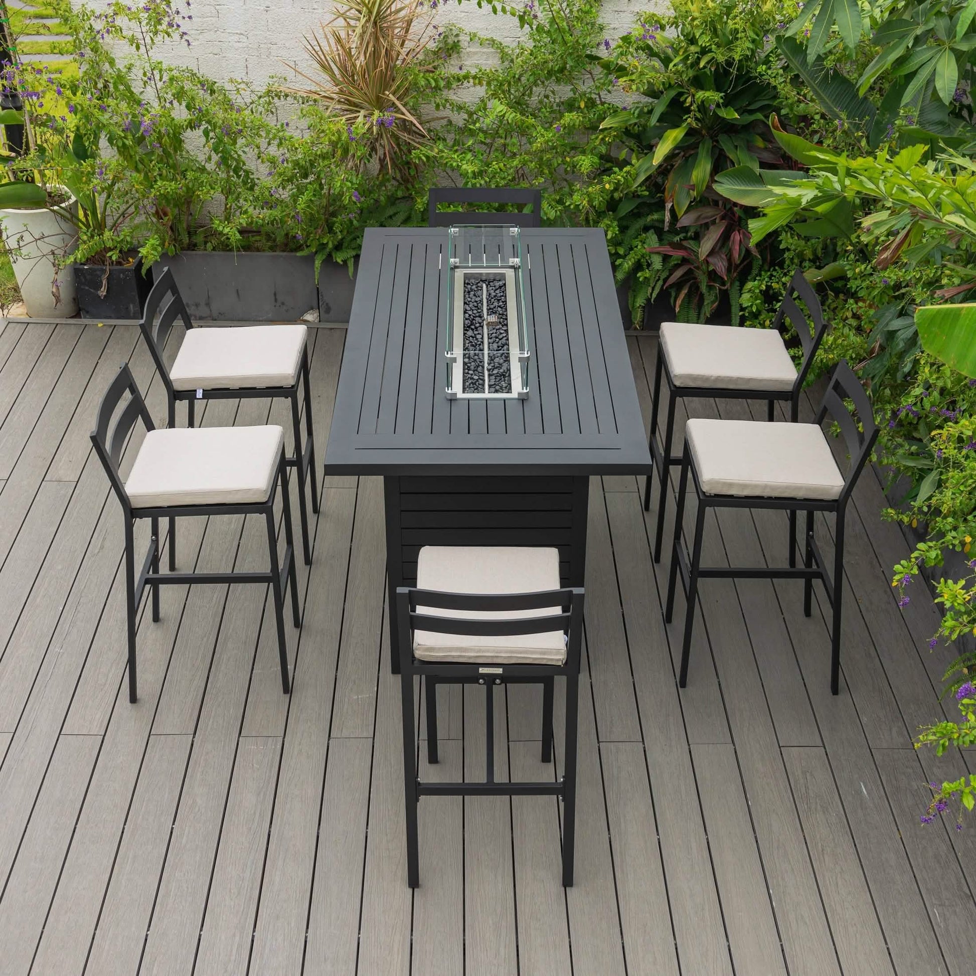 Chelsea 7 - Piece Patio Bar Set: Aluminum Fire Pit Table with Tank Holder & 6 Barstools with Cushions