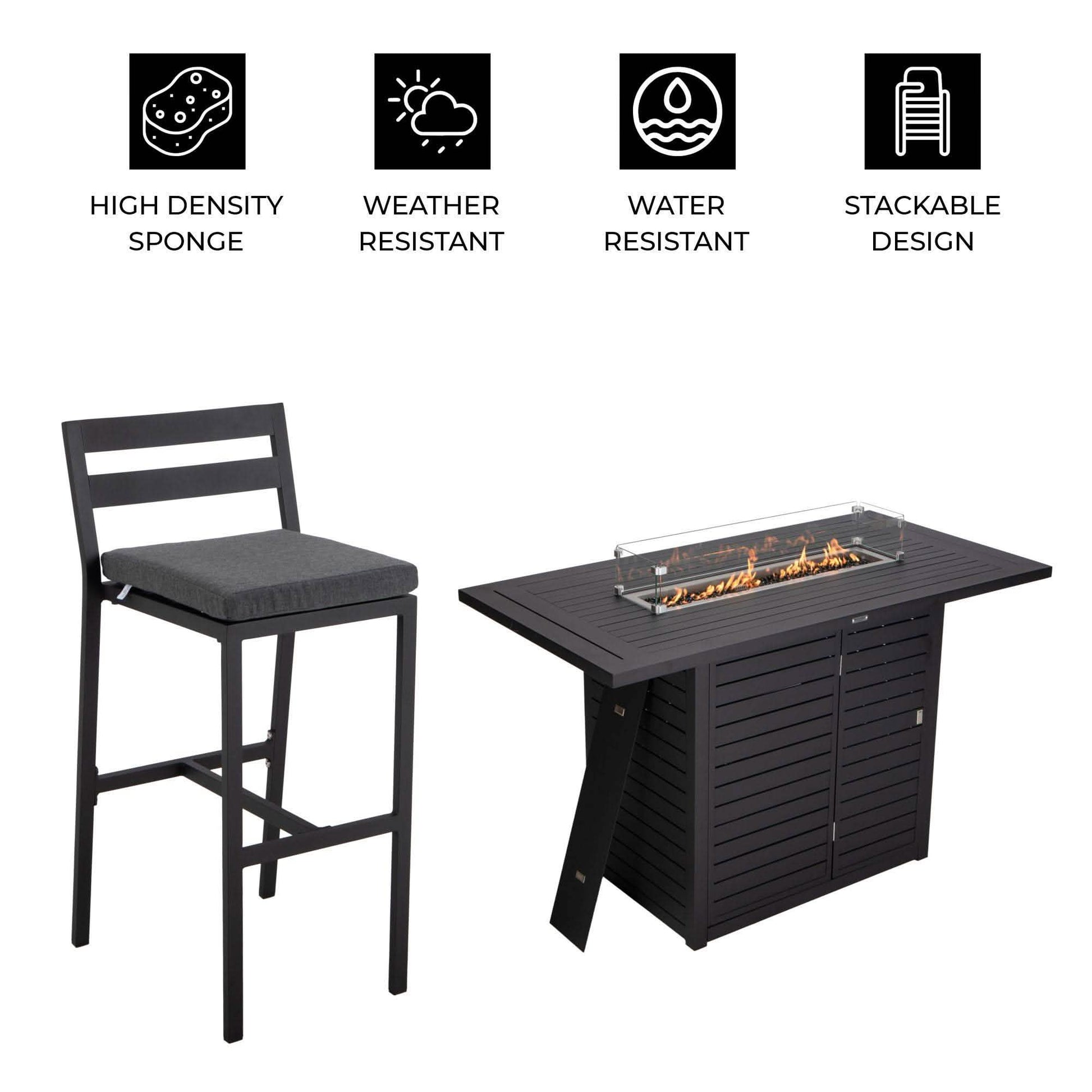 Chelsea 7 - Piece Patio Bar Set: Aluminum Fire Pit Table with Tank Holder & 6 Barstools with Cushions
