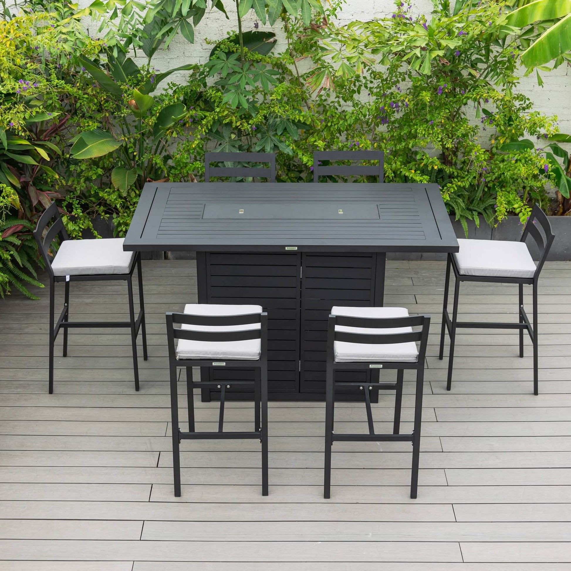 Chelsea 7 - Piece Patio Bar Set: Aluminum Fire Pit Table with Tank Holder & 6 Barstools with Cushions