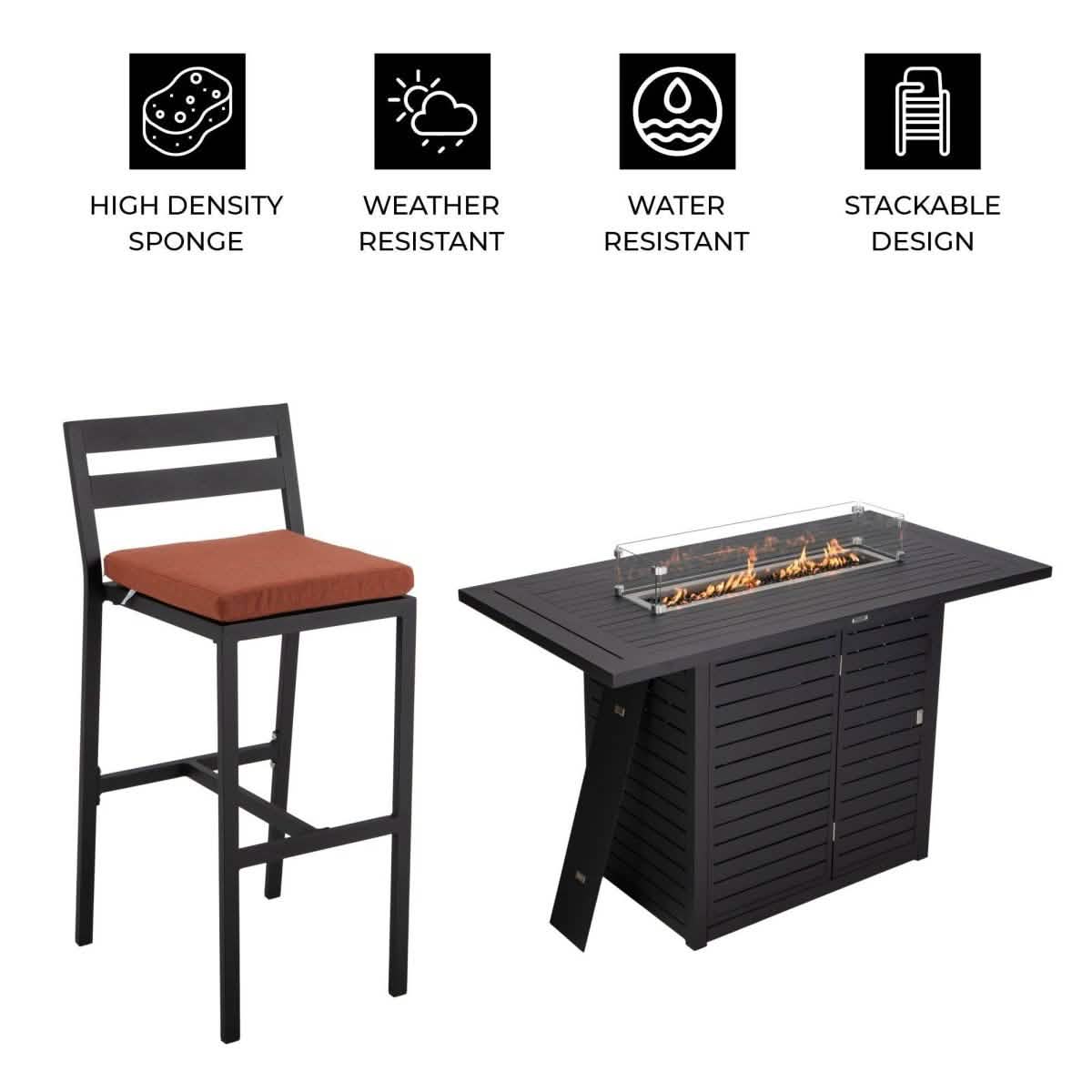 Chelsea 7 - Piece Patio Bar Set: Aluminum Fire Pit Table with Tank Holder & 6 Barstools with Cushions