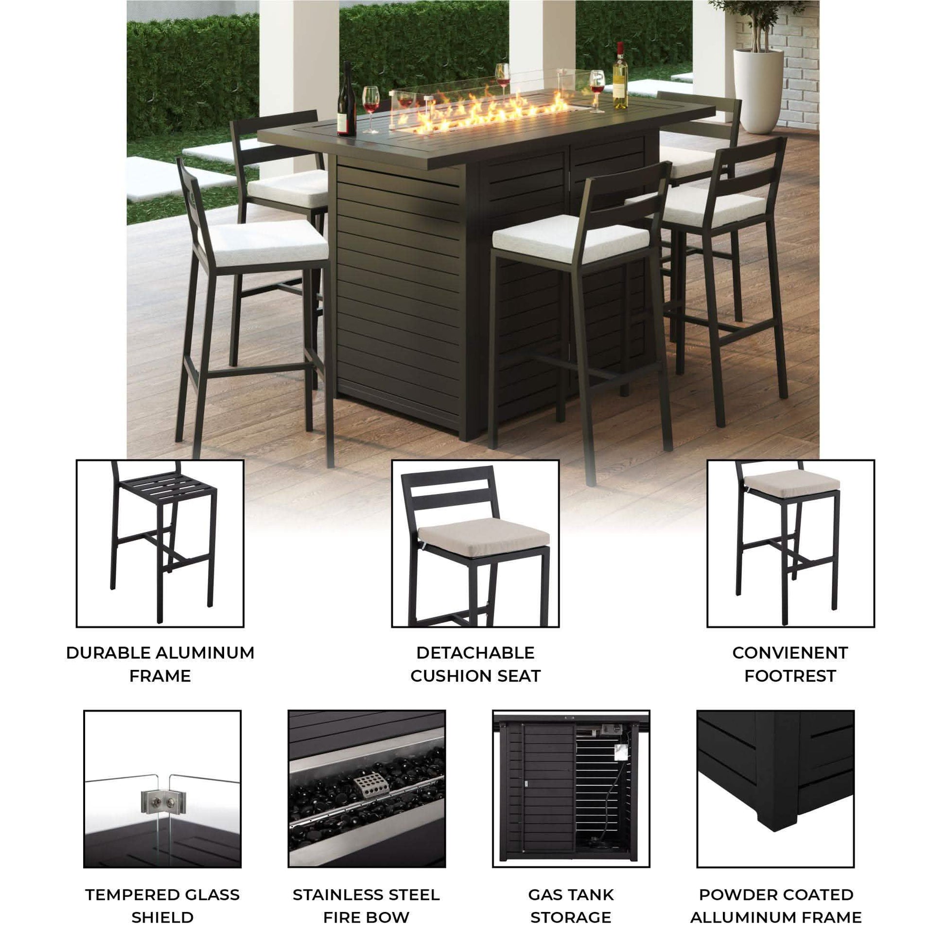 Chelsea 7 - Piece Patio Bar Set: Aluminum Fire Pit Table with Tank Holder & 6 Barstools with Cushions