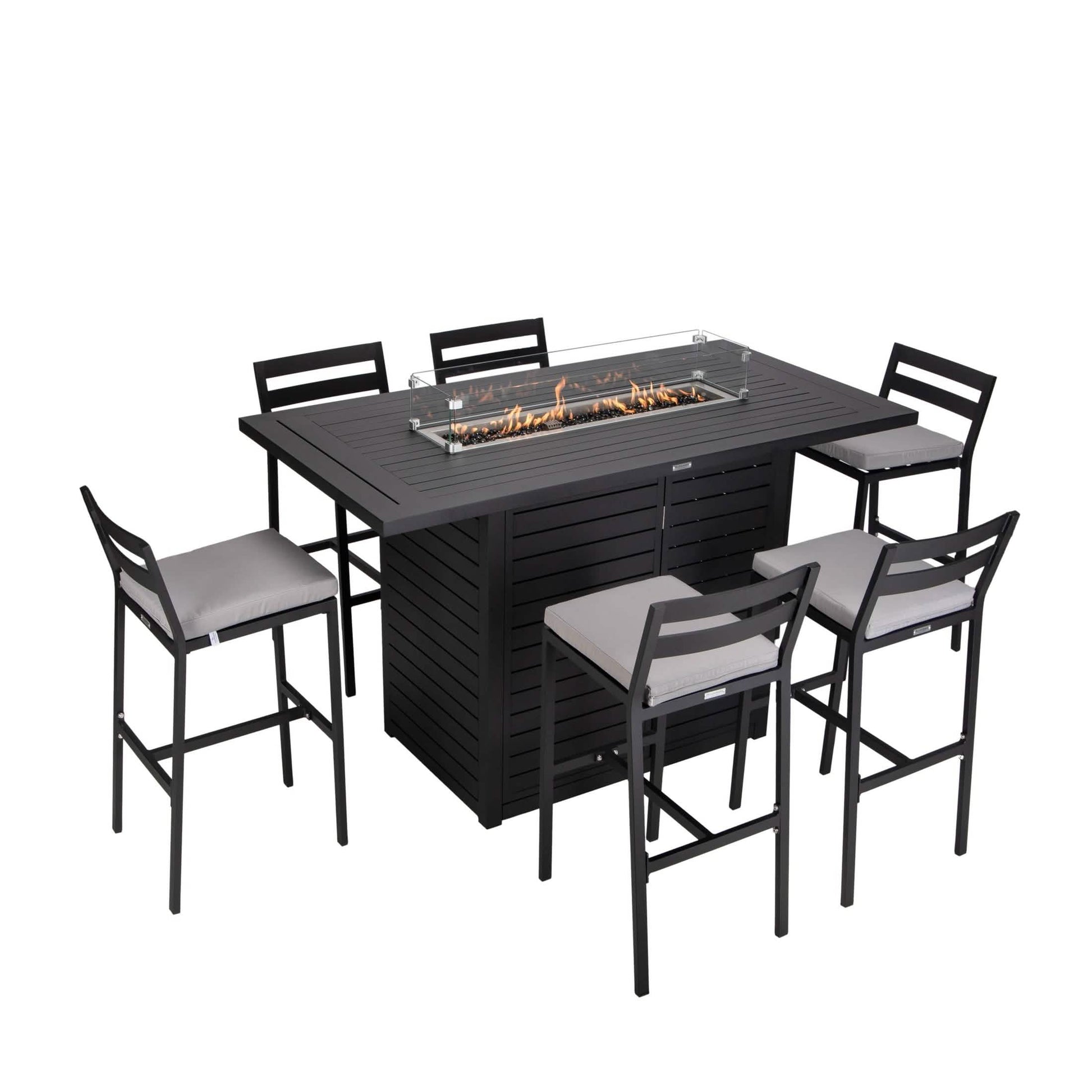 Chelsea 7 - Piece Patio Bar Set: Aluminum Fire Pit Table with Tank Holder & 6 Barstools with Cushions