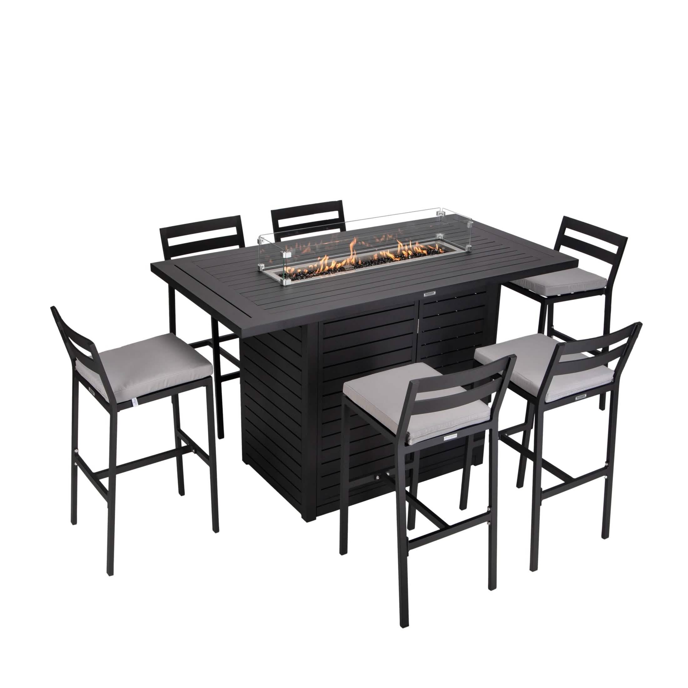Chelsea 7 - Piece Patio Bar Set: Aluminum Fire Pit Table with Tank Holder & 6 Barstools with Cushions