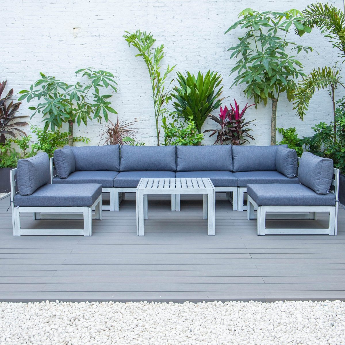 Chelsea 7 - Piece Patio Sectional And Coffee Table Set In Aluminum With Cushions
