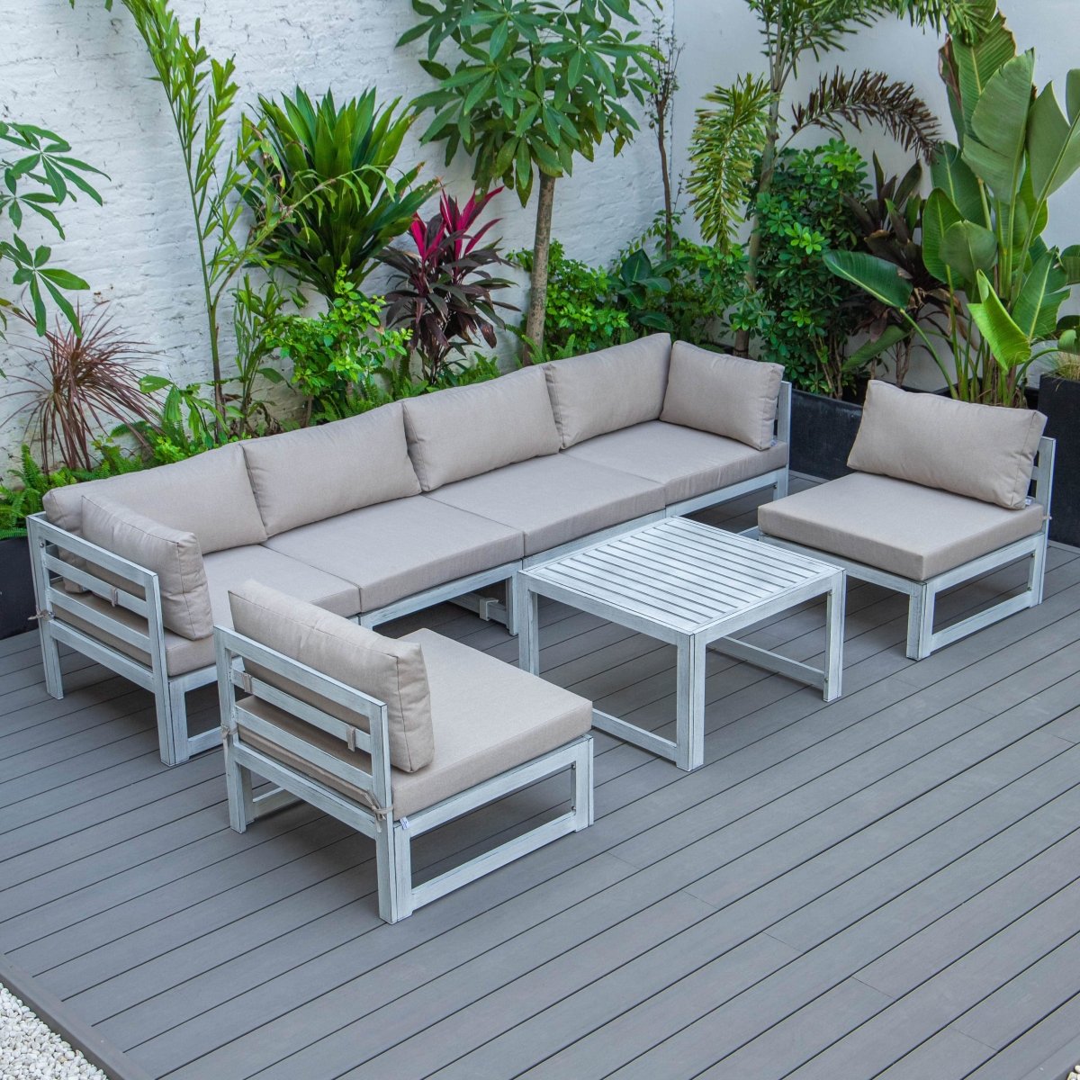 Chelsea 7 - Piece Patio Sectional And Coffee Table Set In Aluminum With Cushions