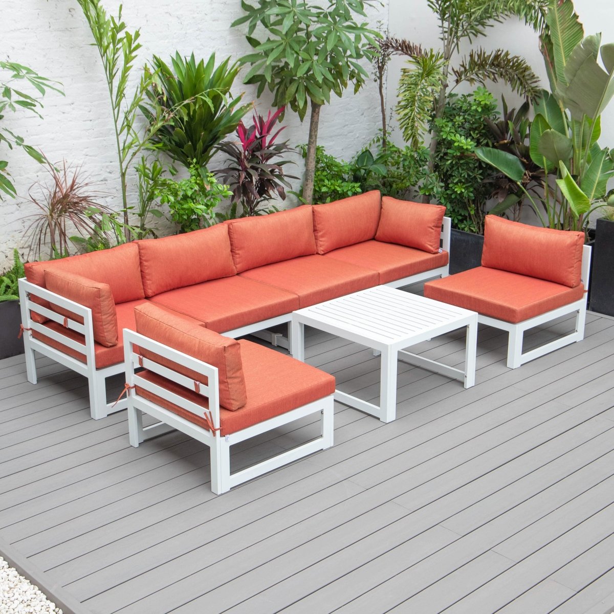 Chelsea 7 - Piece Patio Sectional And Coffee Table Set In Aluminum With Cushions