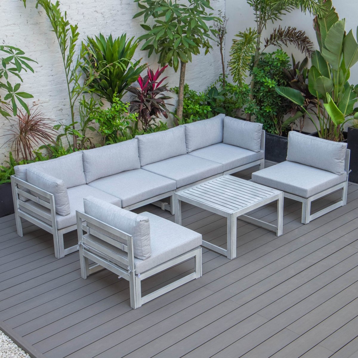 Chelsea 7 - Piece Patio Sectional And Coffee Table Set In Aluminum With Cushions
