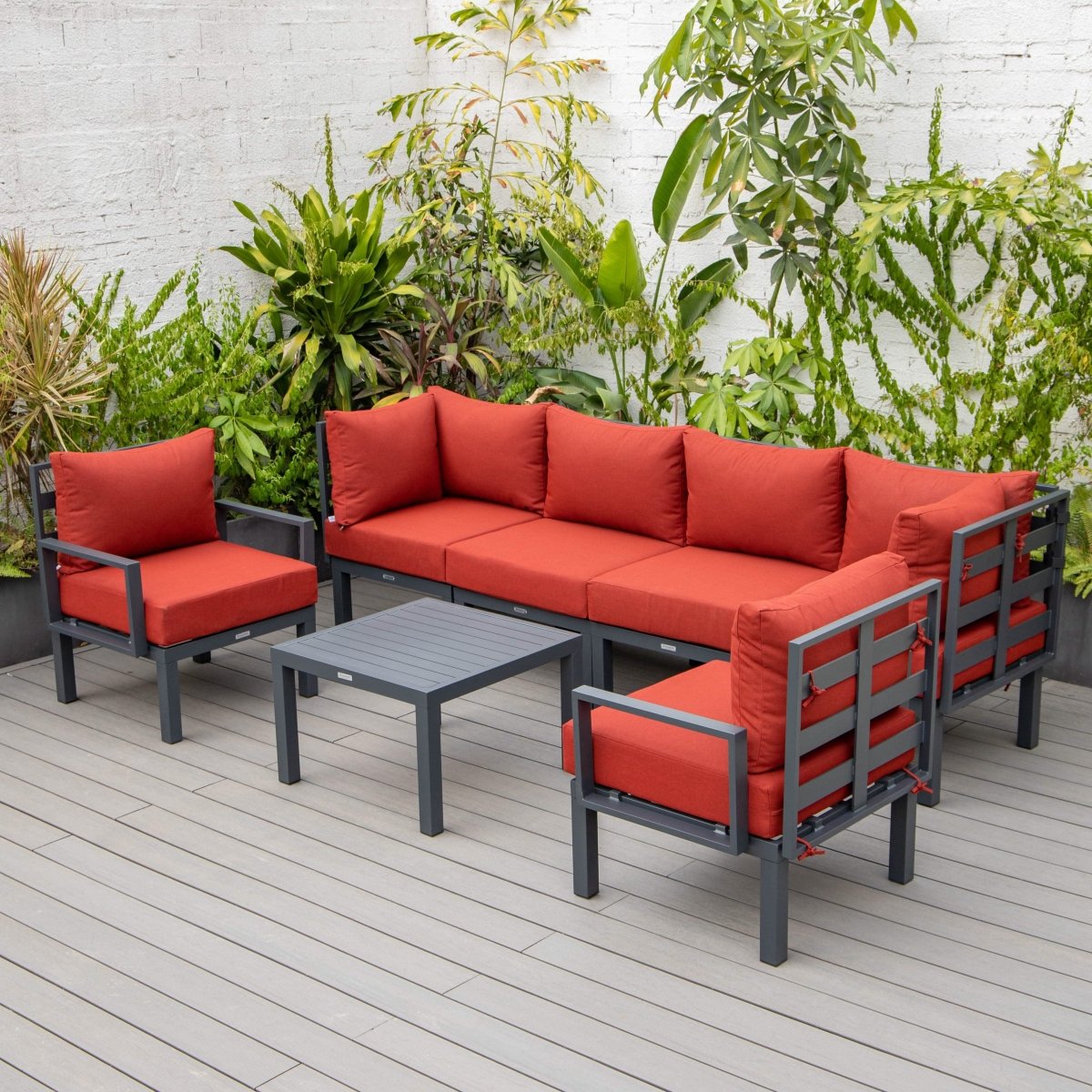 Chelsea 7 - Piece Patio Sectional And Coffee Table Set In Aluminum With Cushions