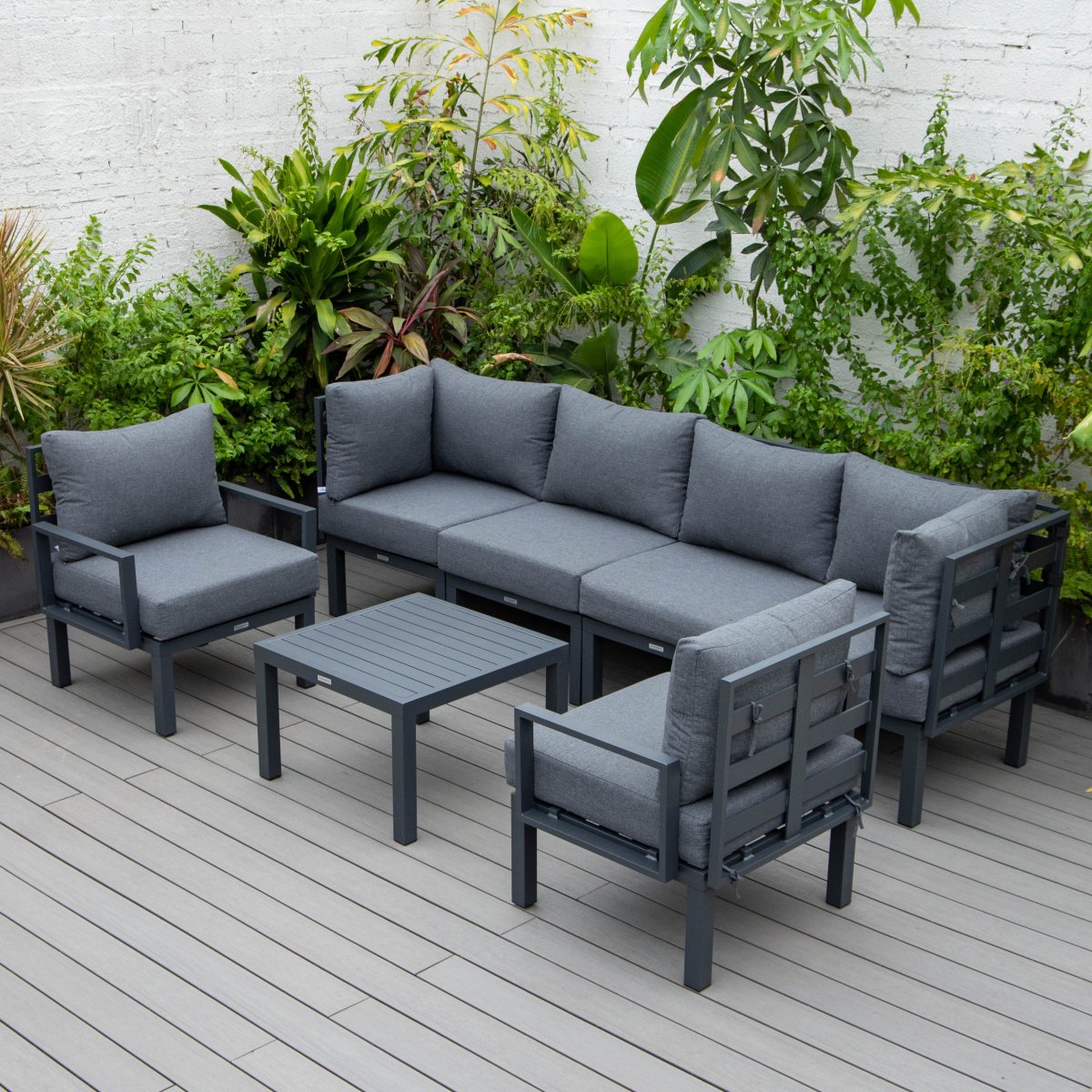 Chelsea 7 - Piece Patio Sectional And Coffee Table Set In Aluminum With Cushions