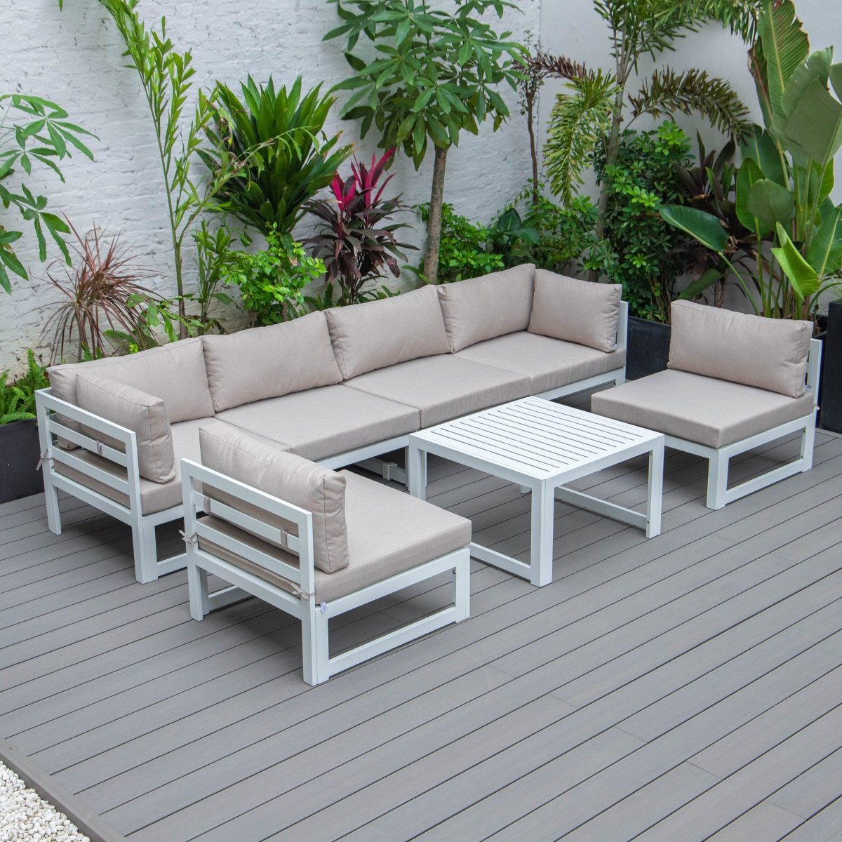Chelsea 7 - Piece Patio Sectional And Coffee Table Set In Aluminum With Cushions