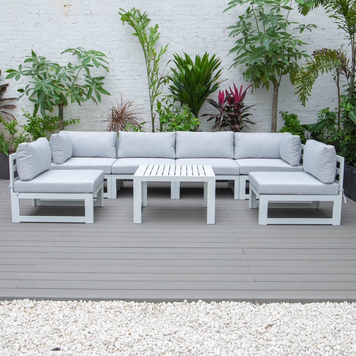 Chelsea 7 - Piece Patio Sectional And Coffee Table Set In Aluminum With Cushions