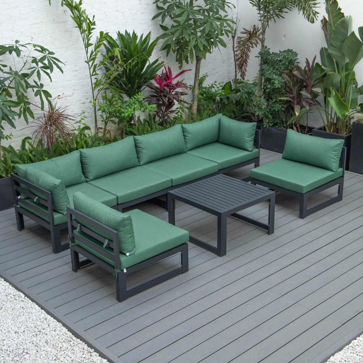 Chelsea 7 - Piece Patio Sectional And Coffee Table Set In Aluminum With Cushions