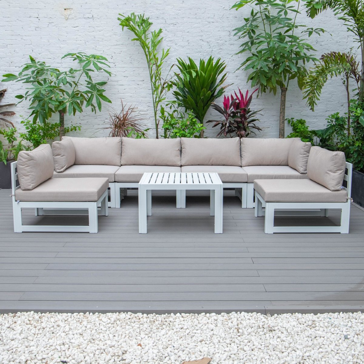 Chelsea 7 - Piece Patio Sectional And Coffee Table Set In Aluminum With Cushions