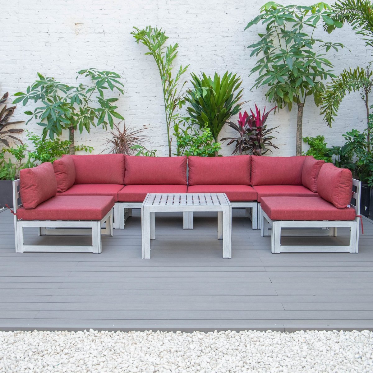 Chelsea 7 - Piece Patio Sectional And Coffee Table Set In Aluminum With Cushions
