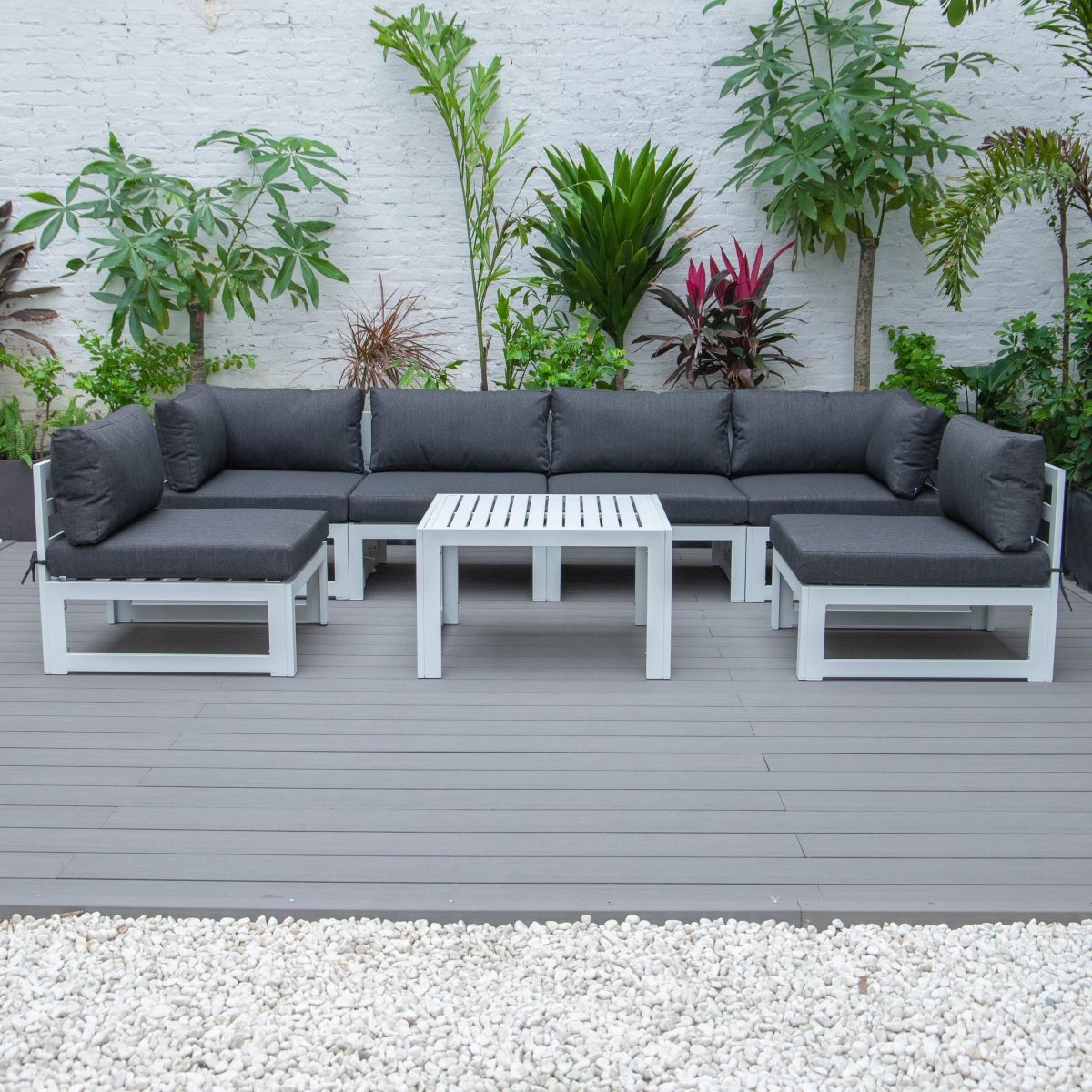 Chelsea 7 - Piece Patio Sectional And Coffee Table Set In Aluminum With Cushions