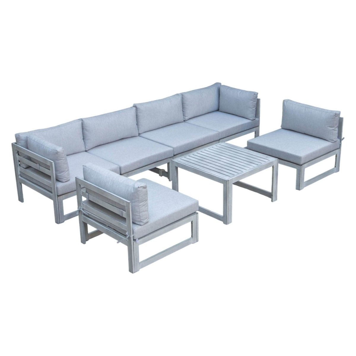 Chelsea 7 - Piece Patio Sectional And Coffee Table Set In Aluminum With Cushions