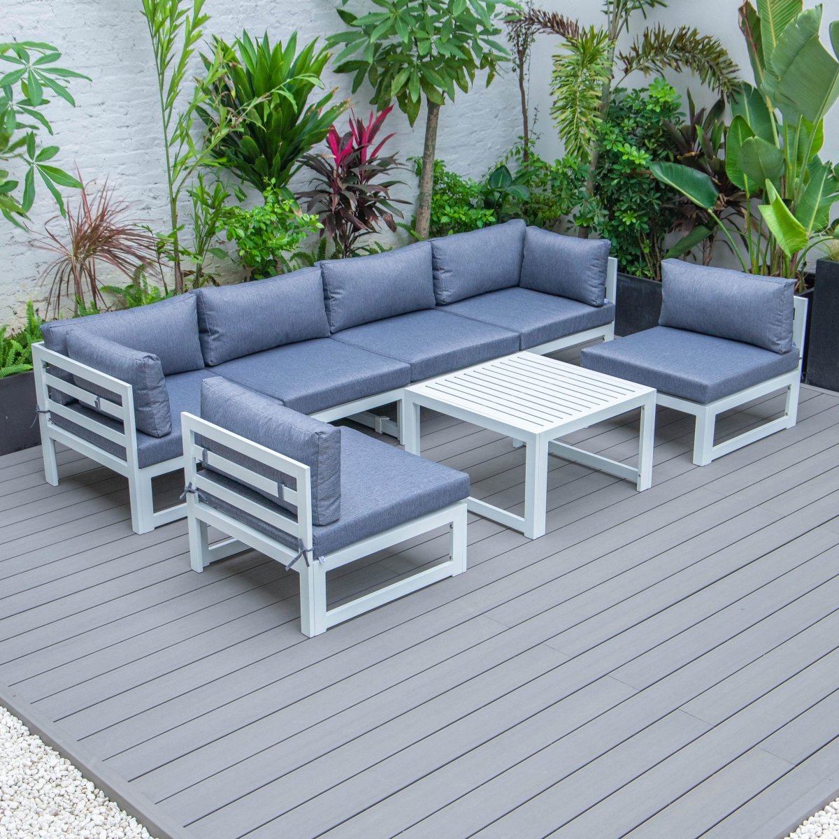 Chelsea 7 - Piece Patio Sectional And Coffee Table Set In Aluminum With Cushions