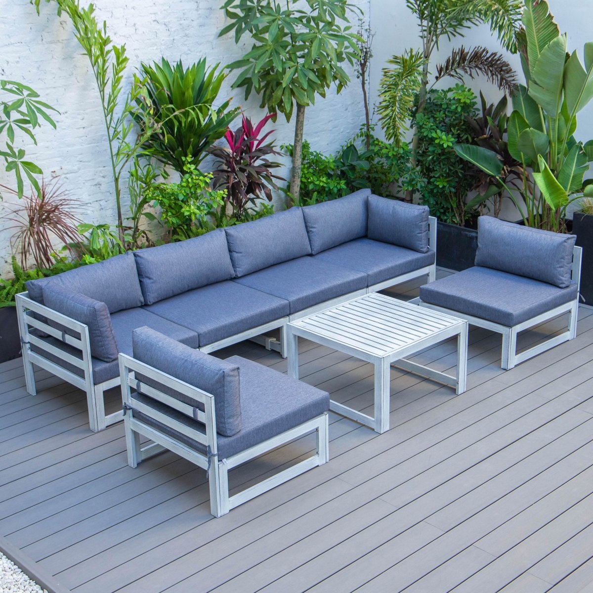 Chelsea 7 - Piece Patio Sectional And Coffee Table Set In Aluminum With Cushions