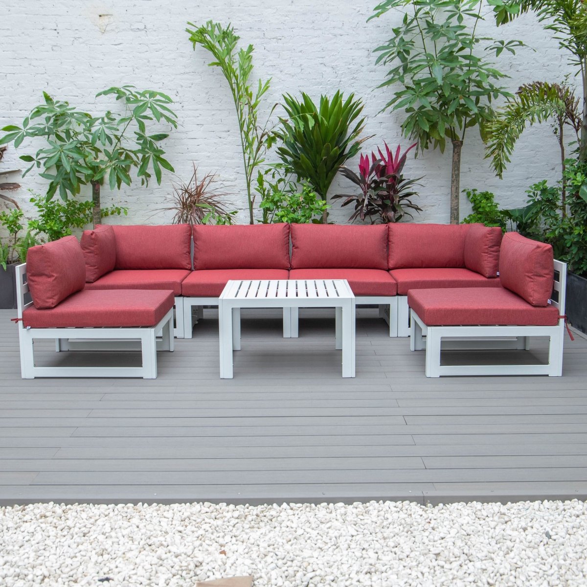 Chelsea 7 - Piece Patio Sectional And Coffee Table Set In Aluminum With Cushions