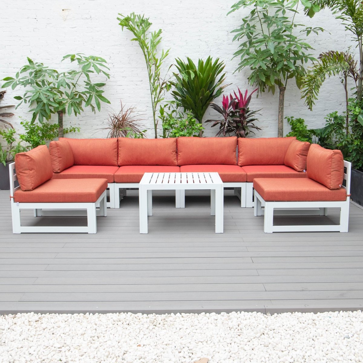 Chelsea 7 - Piece Patio Sectional And Coffee Table Set In Aluminum With Cushions