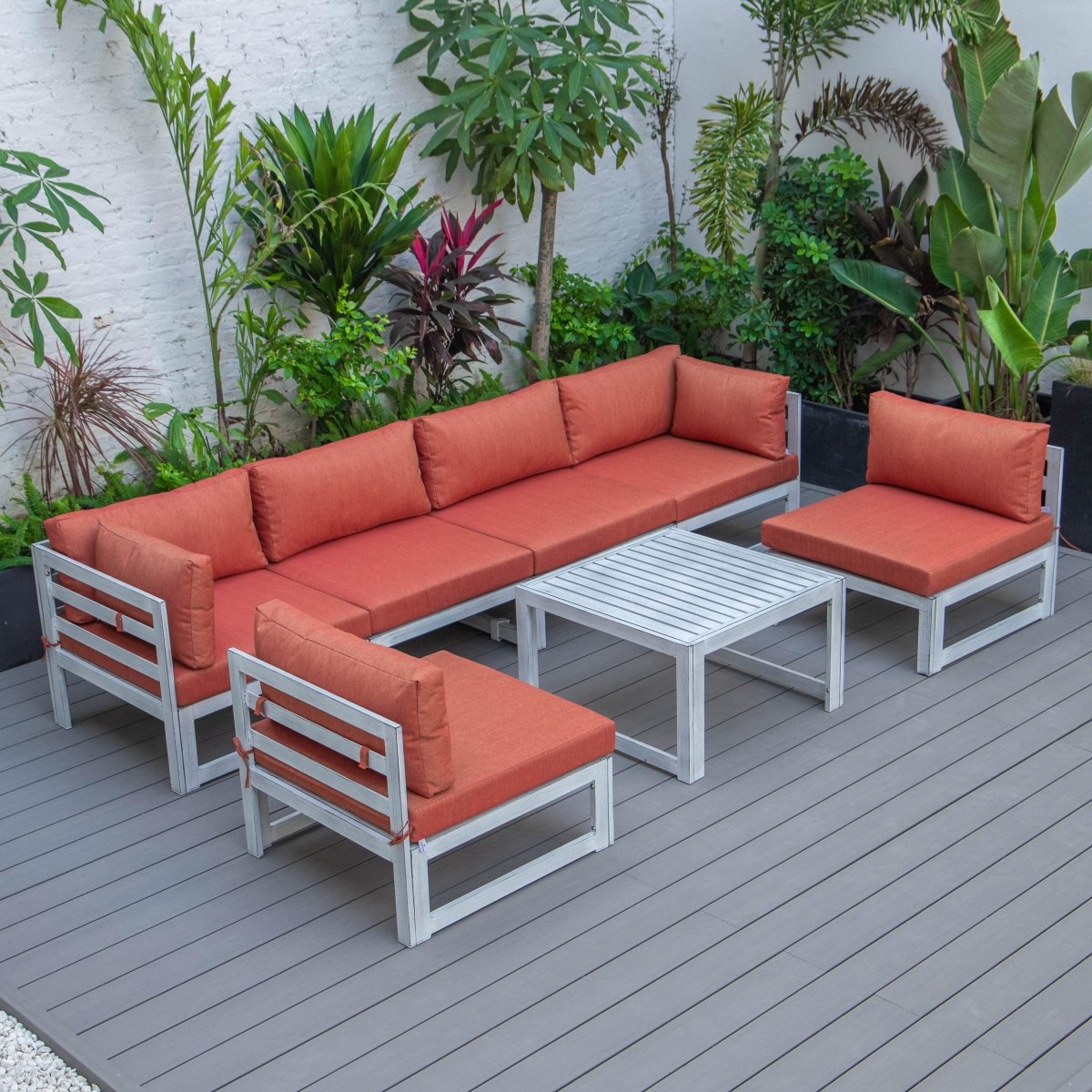 Chelsea 7 - Piece Patio Sectional And Coffee Table Set In Aluminum With Cushions