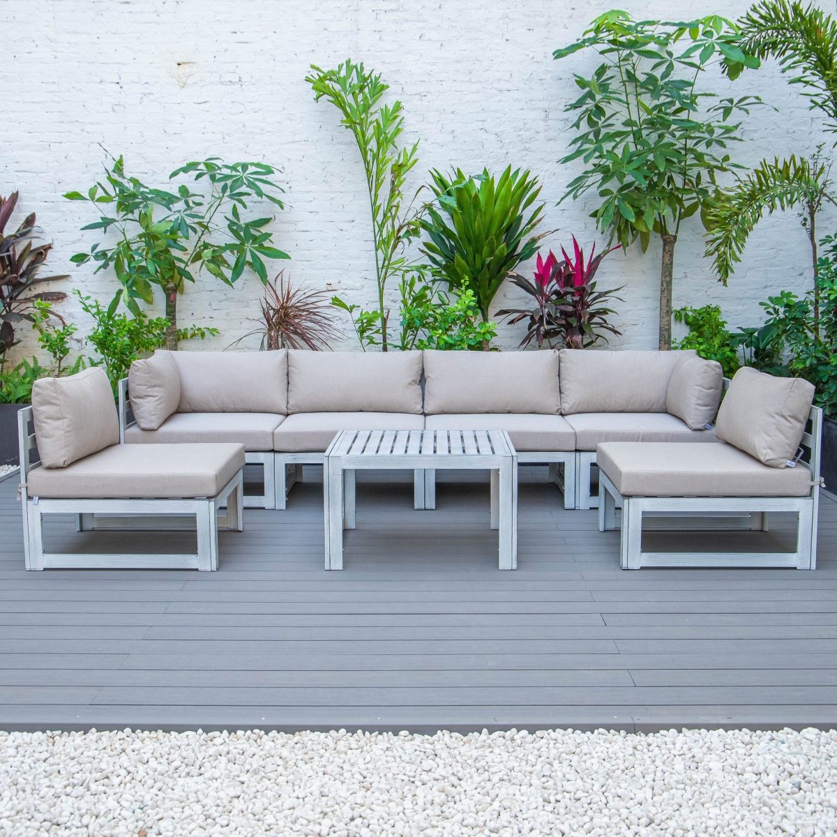 Chelsea 7 - Piece Patio Sectional And Coffee Table Set In Aluminum With Cushions