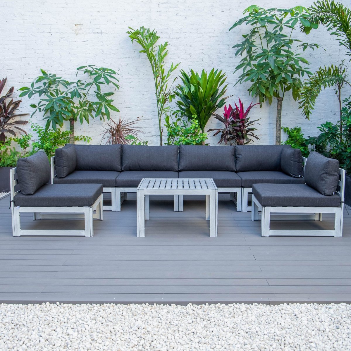 Chelsea 7 - Piece Patio Sectional And Coffee Table Set In Aluminum With Cushions