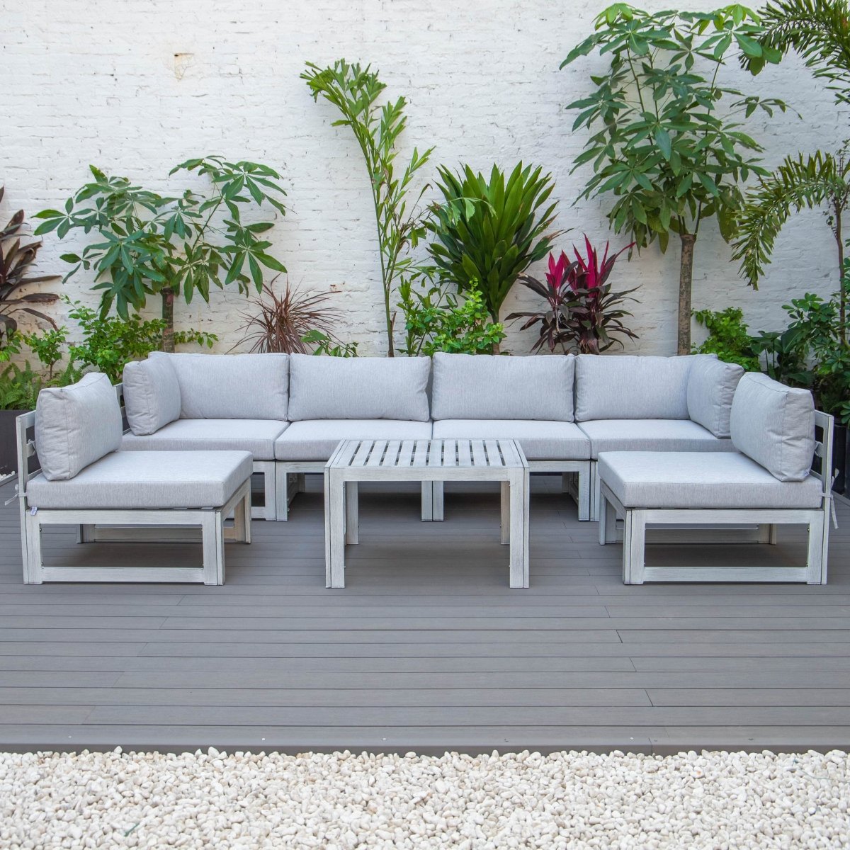 Chelsea 7 - Piece Patio Sectional And Coffee Table Set In Aluminum With Cushions