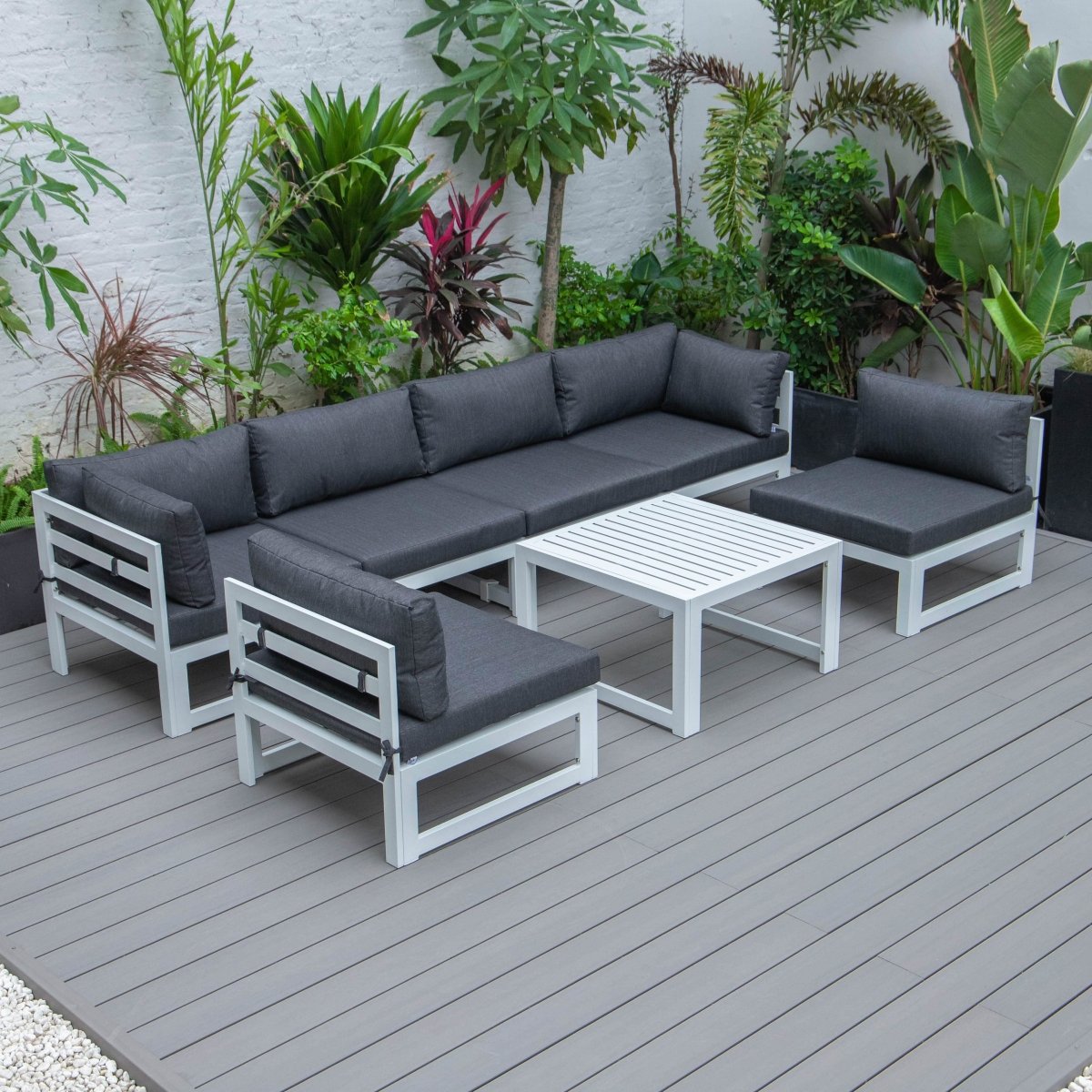 Chelsea 7 - Piece Patio Sectional And Coffee Table Set In Aluminum With Cushions