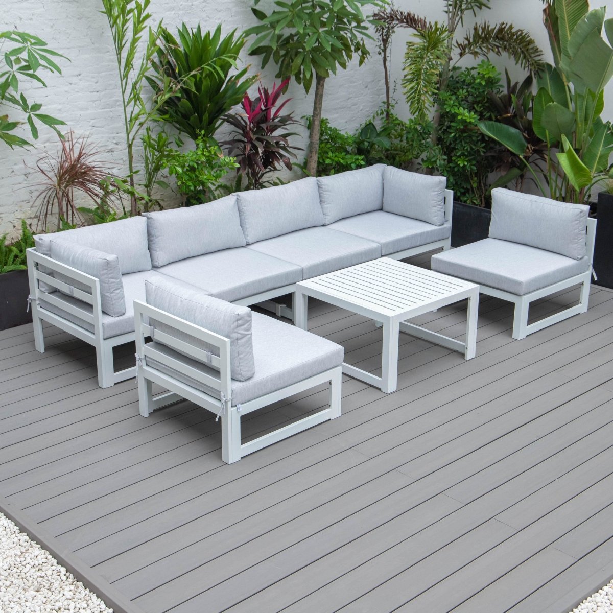 Chelsea 7 - Piece Patio Sectional And Coffee Table Set In Aluminum With Cushions