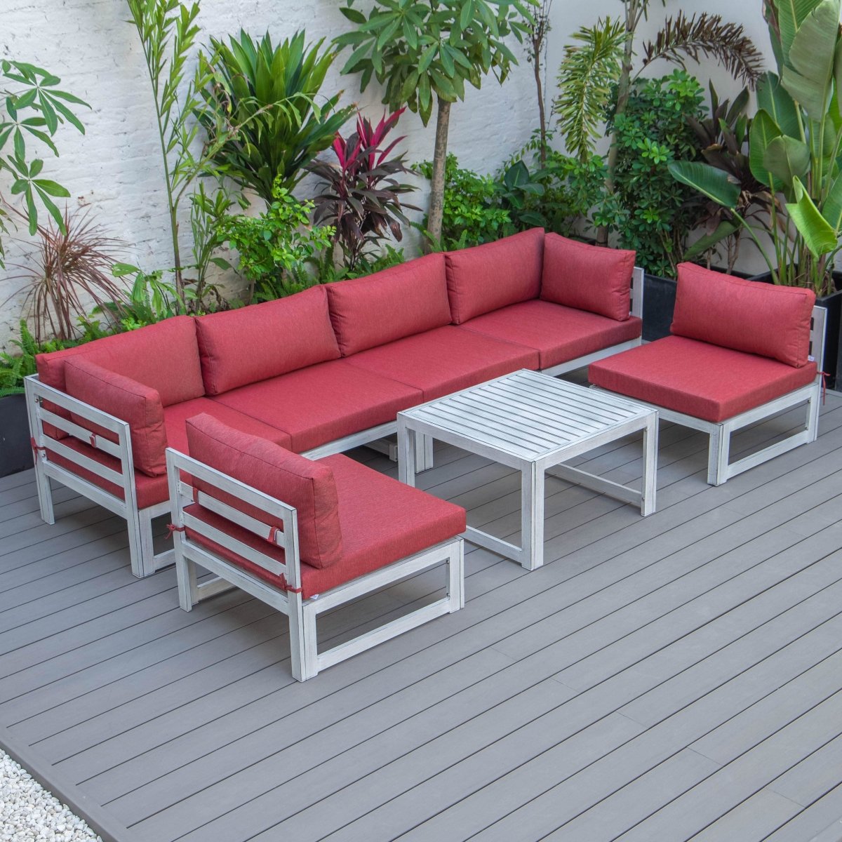 Chelsea 7 - Piece Patio Sectional And Coffee Table Set In Aluminum With Cushions