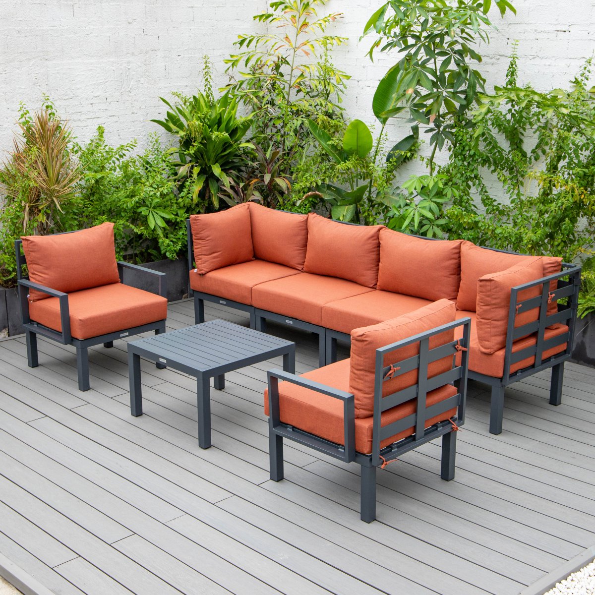 Chelsea 7 - Piece Patio Sectional And Coffee Table Set In Aluminum With Cushions