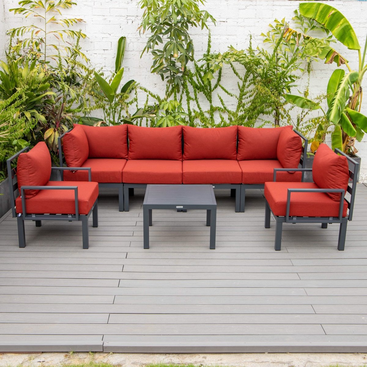 Chelsea 7 - Piece Patio Sectional And Coffee Table Set In Aluminum With Cushions