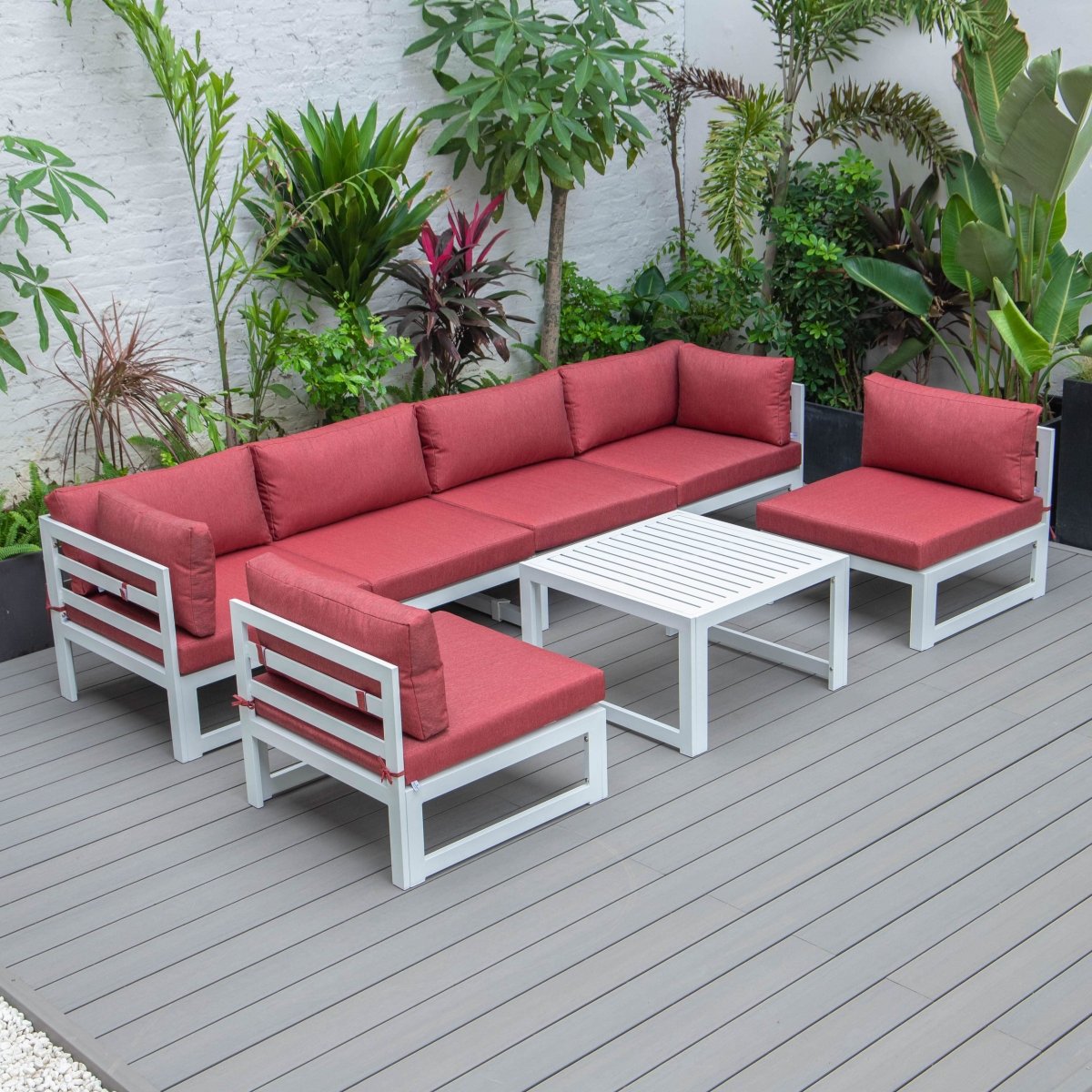 Chelsea 7 - Piece Patio Sectional And Coffee Table Set In Aluminum With Cushions