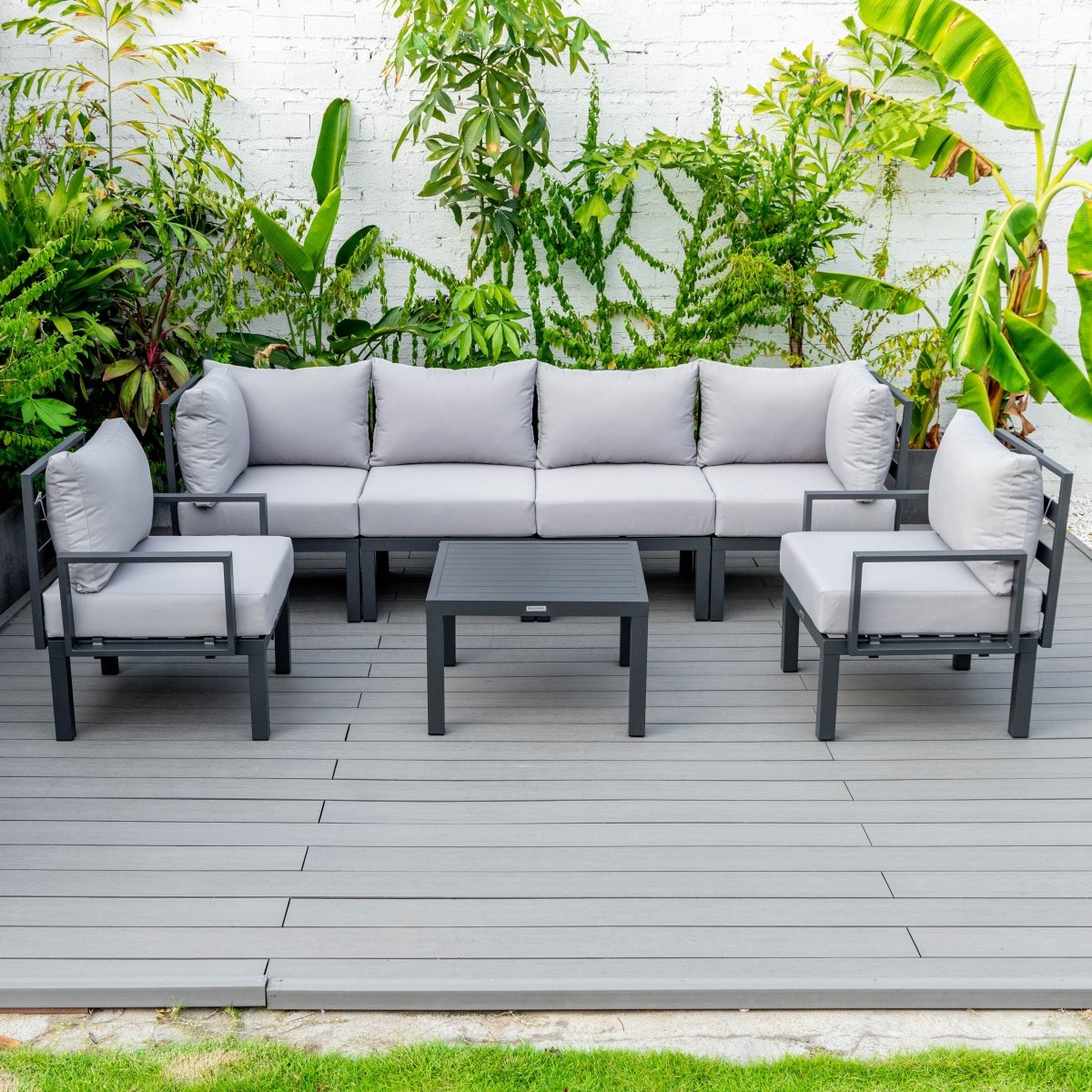 Chelsea 7 - Piece Patio Sectional And Coffee Table Set In Aluminum With Cushions