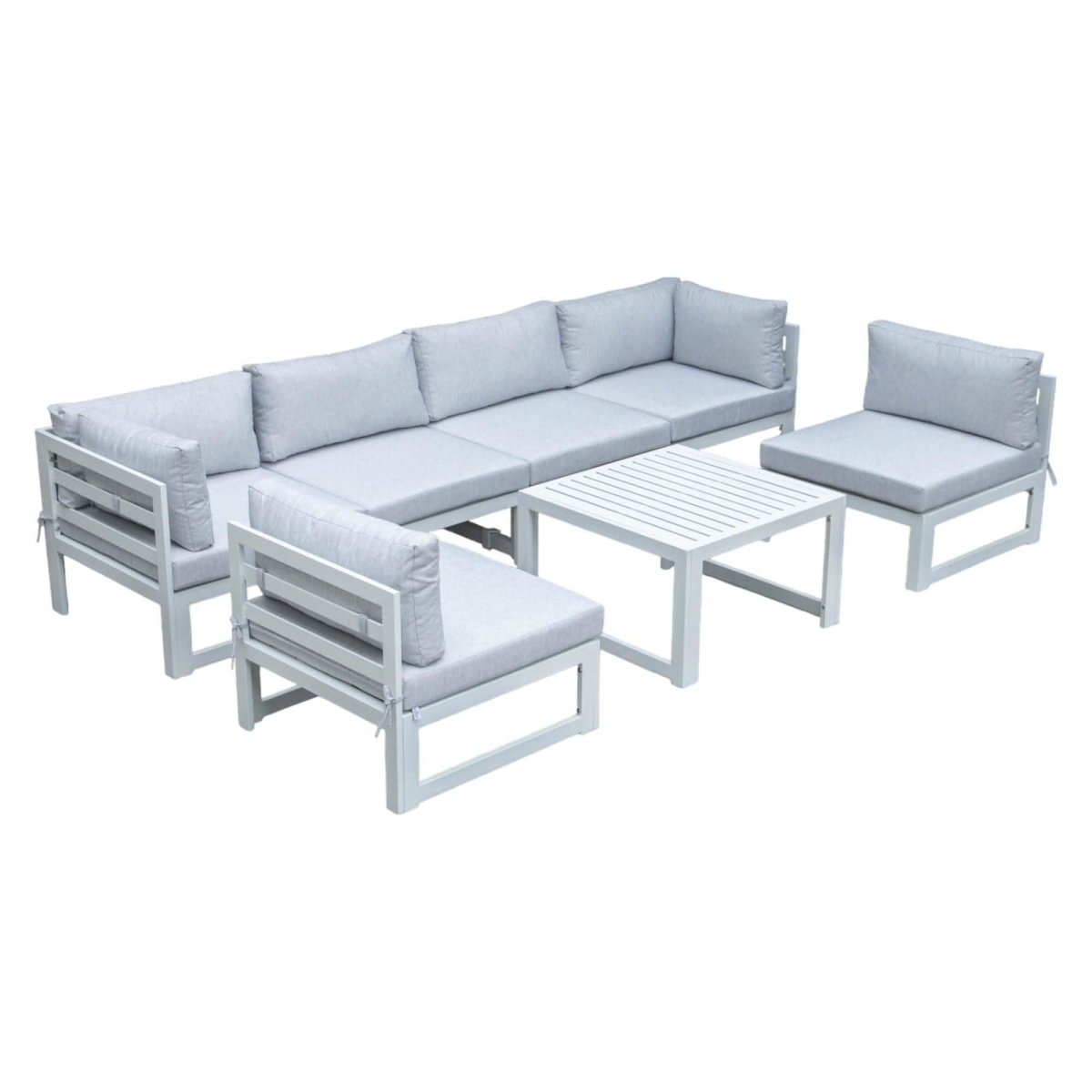 Chelsea 7 - Piece Patio Sectional And Coffee Table Set In Aluminum With Cushions