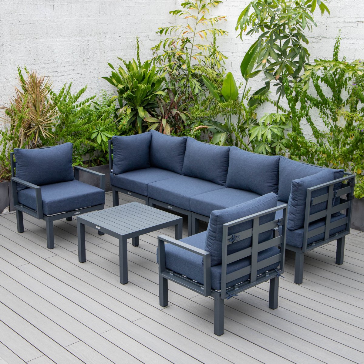 Chelsea 7 - Piece Patio Sectional And Coffee Table Set In Aluminum With Cushions